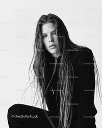 Black and White Fashion Portrait of a Young Woman with Wet Hair