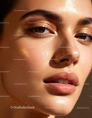 Close-Up of Glowing Skin with Golden Highlights