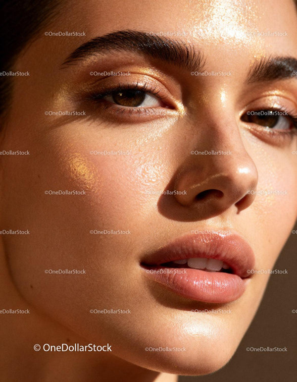 Close-Up of Glowing Skin with Golden Highlights
