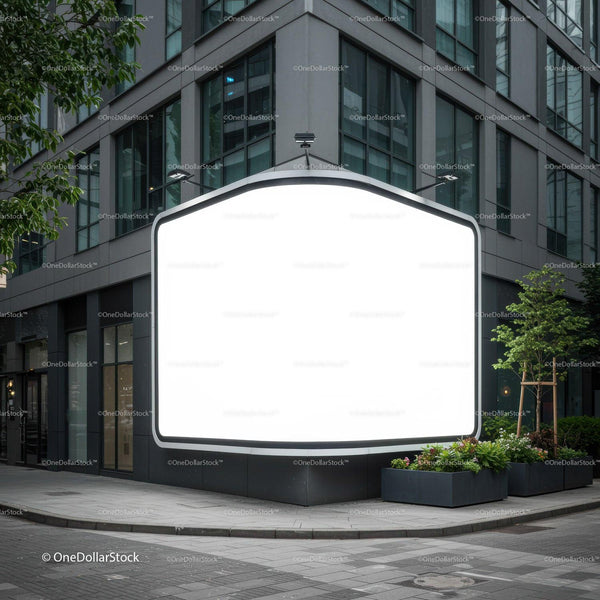 Blank illuminated billboard on modern urban street corner JPG Mockup Image
