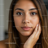 Close-up Portrait of Beautiful Woman with Brown Eyes and Natural Makeup