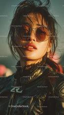 Stylish Woman in Sunglasses Against a Sunlit Background