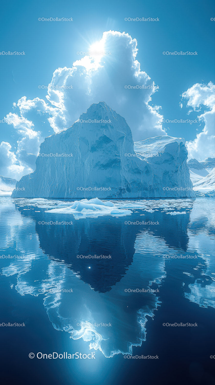 Majestic Blue Iceberg Reflecting Under Bright Sun in Arctic Landscape
