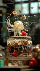 Falling Cereal and Raspberry with Jellyfish in Glass Dessert