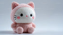 Pink Cute Cat Plush Toy with Big Black Eyes and Small Ears