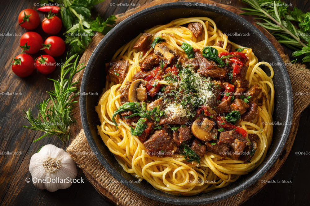 Beef Stroganoff Pasta with Mushrooms and Red Peppers