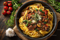 Beef Stroganoff Pasta with Mushrooms and Red Peppers