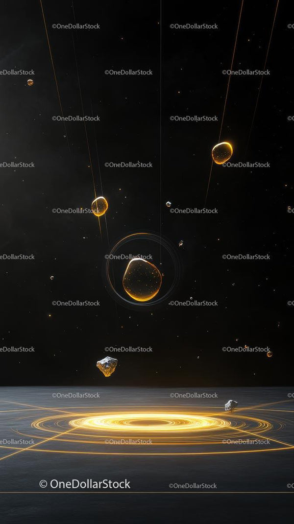 Futuristic Space Scene with Orbiting Asteroids and Celestial Bodies