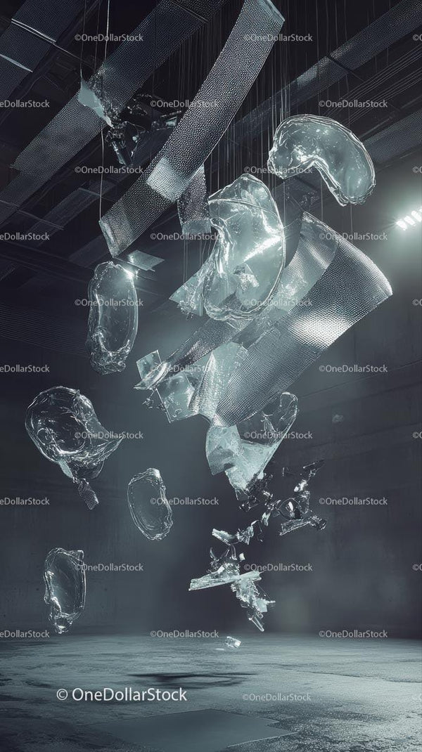 Abstract Glass Sculpture Art Installation in Modern Interior