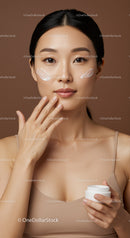 Young Asian Woman Applying Moisturizer For Glowing Skin