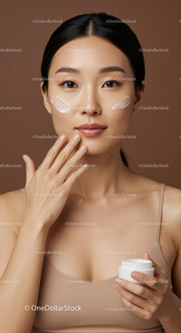 Young Asian Woman Applying Moisturizer For Glowing Skin