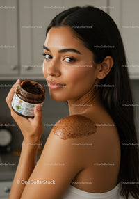 Young Woman Applying Body Scrub for Skincare and Relaxation