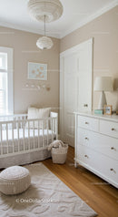 Bright and Cozy Nursery Room with White Baby Crib and Neutral Decor
