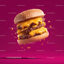 Stacked Cheeseburger with Multiple Beef Patties and Fresh Toppings