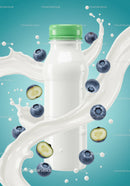 Fresh Blueberry Yogurt Swirling Around Bottle