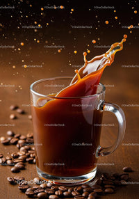 Splash of Coffee in Clear Glass Mug with Beans