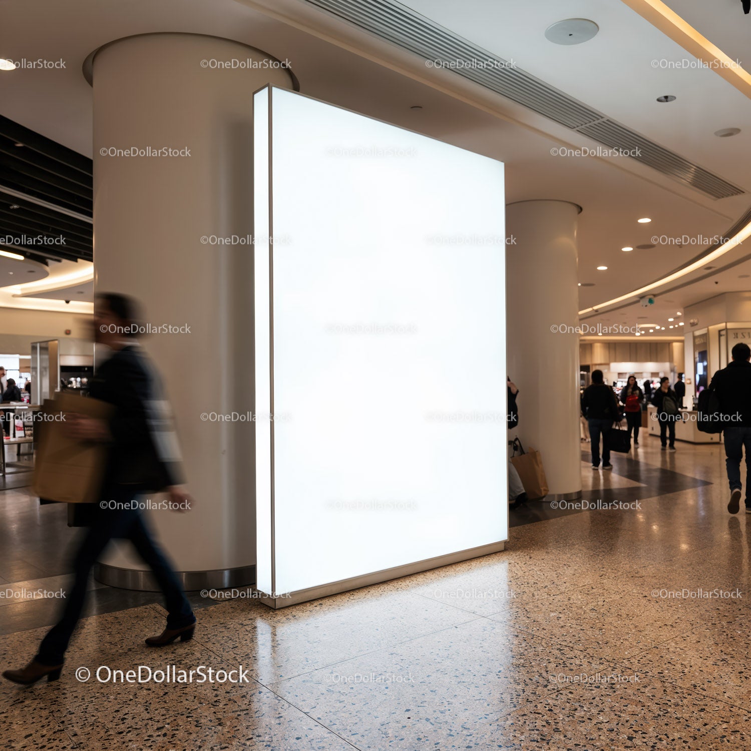 Bright Empty Advertisement Board in Modern Shopping Mall