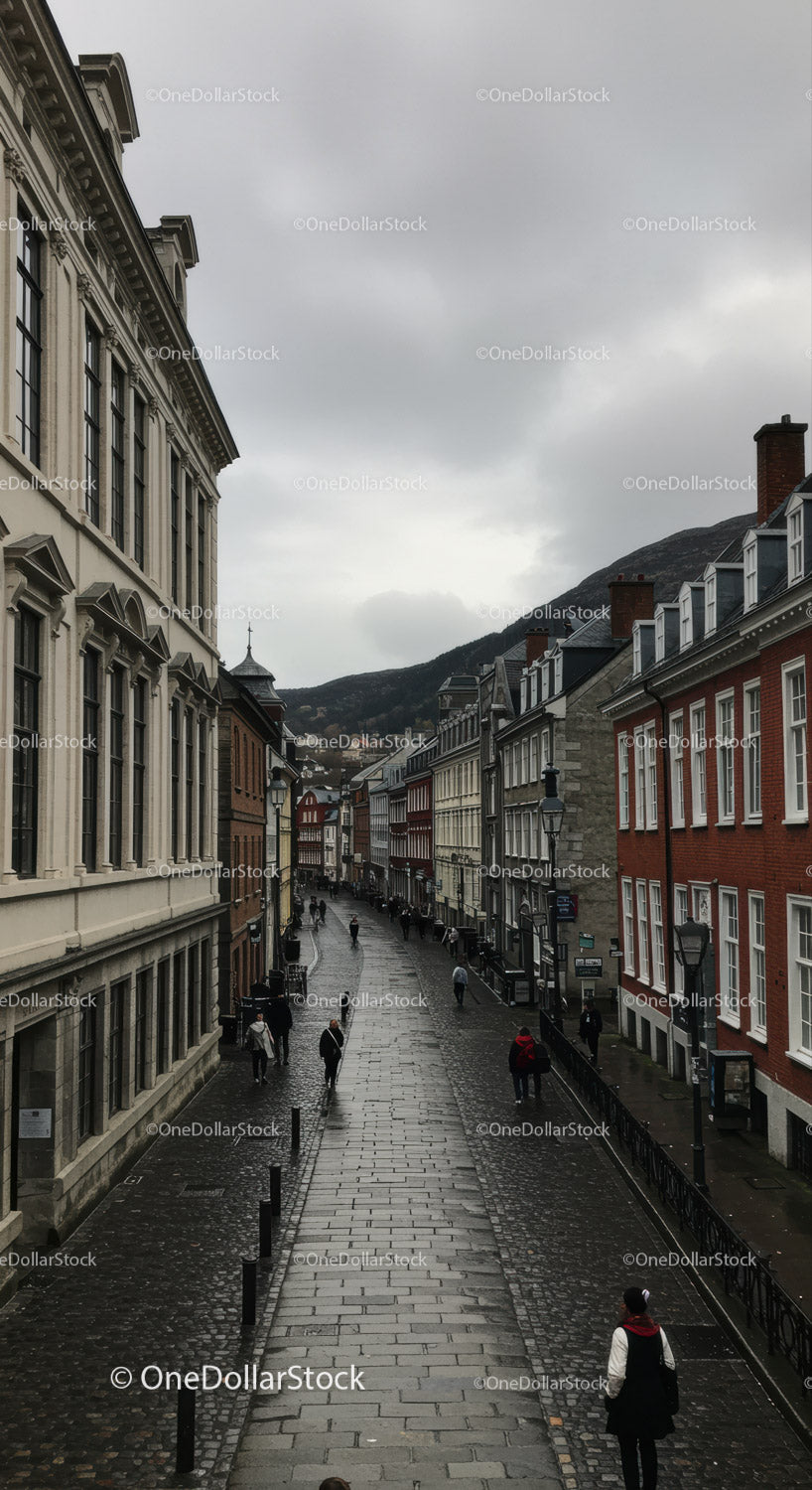 Historic European City Street with Cobblestones and Historic Architecture