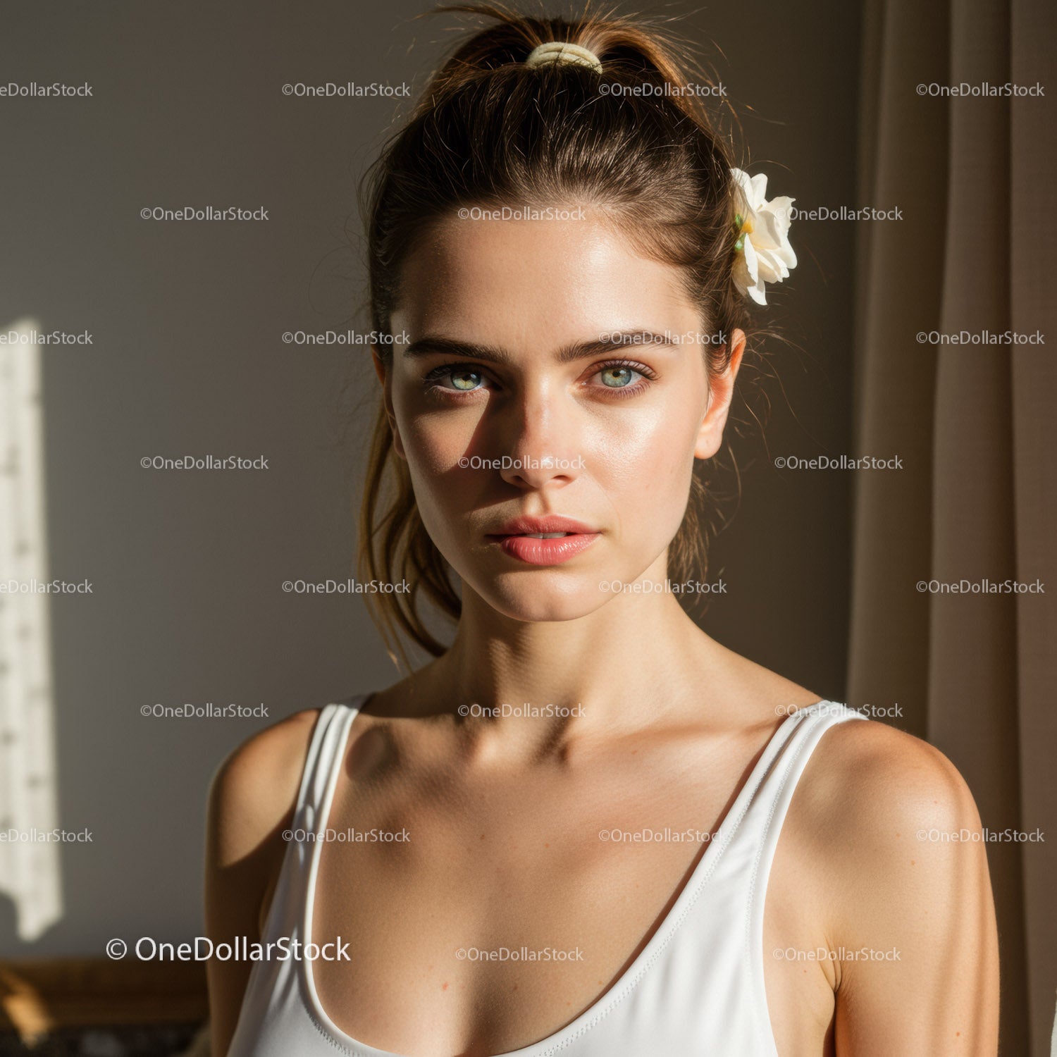 Portrait of a Young Woman with Blue Eyes and Natural Beauty