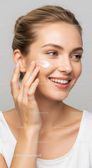 Young Woman Applying Facial Cream for Healthy Glowing Skin