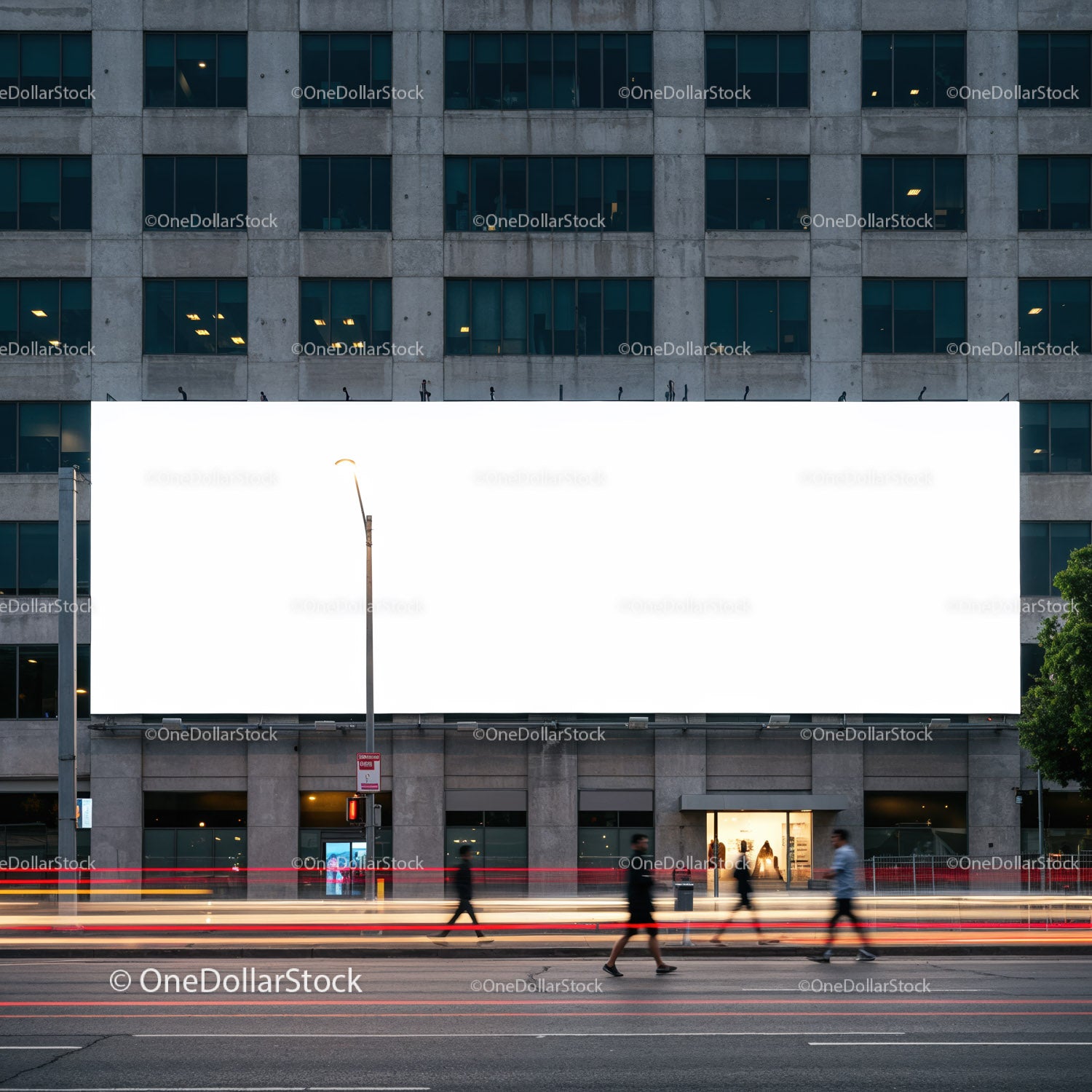 Urban Pedestrians Passing by Large Blank Billboard at Dusk