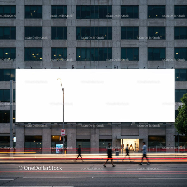 Urban Pedestrians Passing by Large Blank Billboard at Dusk JPG Mockup Image