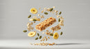 Floating granola bar with banana chips and seeds