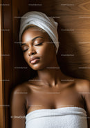 Relaxing Woman with Towel Wrap in Spa Setting