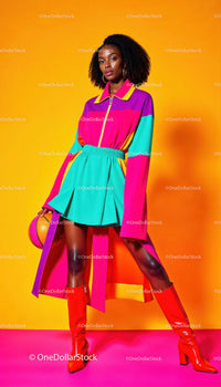Vibrant Street Style Outfit in Bold Colors with High Boots