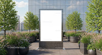 Green rooftop garden with blank vertical billboard space
