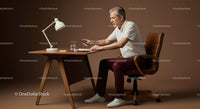 Senior Man Concentrating While Writing in Modern Workspace