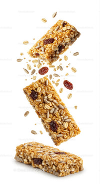 Healthy granola bars with oats and dried fruits assortment