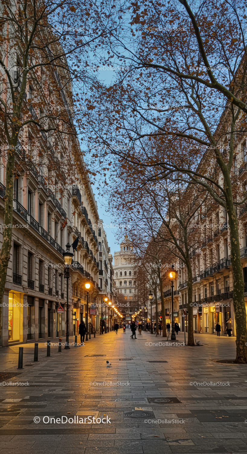 Autumn Evening in a Historic European City with Trees and Cityscape