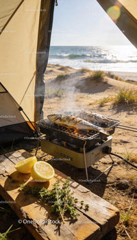 Fresh Fish Grilling by the Beachside Camping Tent