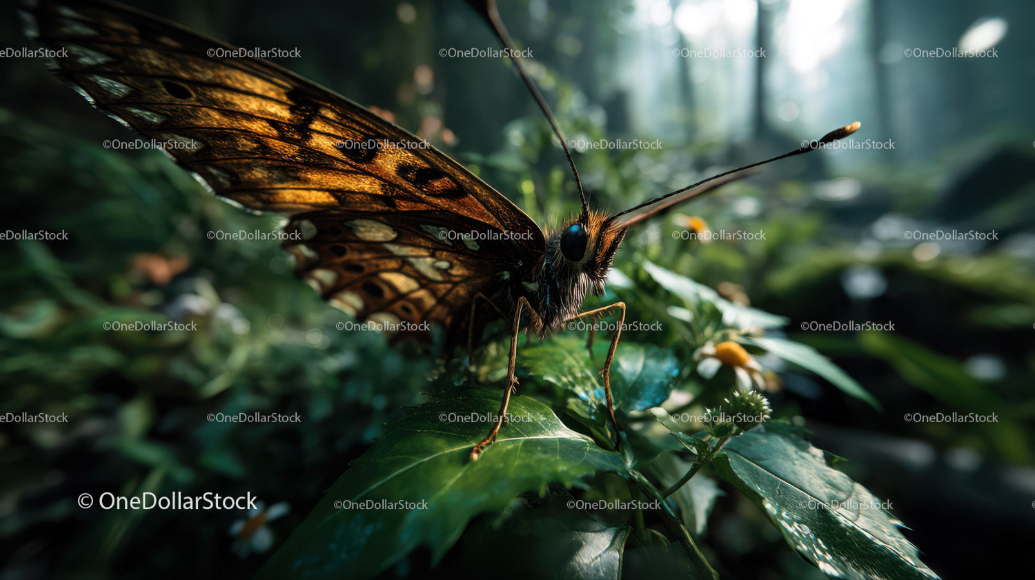 Beautiful Butterfly with Intricate Wing Patterns in a Forest Setting