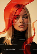 Creative Artistic Makeup Portrait with Red Face Paint and Blonde Hair
