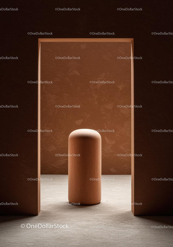 Minimalistyczna rzeźba z terakoty w kształcie cylindra w ziemistych tonach do nowoczesnego wnętrza