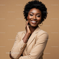 Elegant Natural Beauty of a Smiling Woman with Curly Hair in Studio