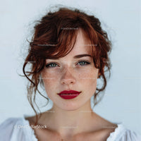 Close-Up of Red-Haired Woman with Blue Eyes and Freckles in Natural Light