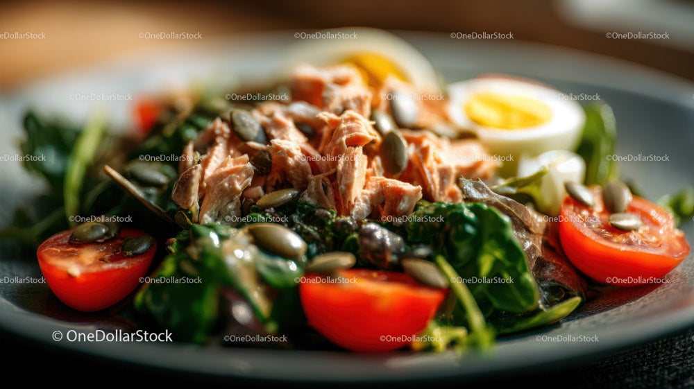 Fresh Tuna Salad with Cherry Tomatoes and Leafy Greens