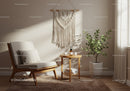 Cozy reading nook with modern chair and indoor plant