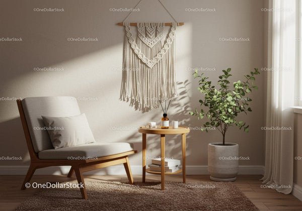 Cozy reading nook with modern chair and indoor plant