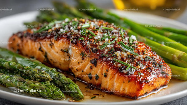 Fresh Grilled Salmon with Asparagus in a Gourmet Dinner Setting