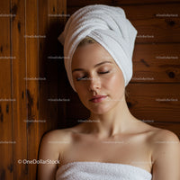 Relaxing Woman with Towel Wrap in Spa Setting