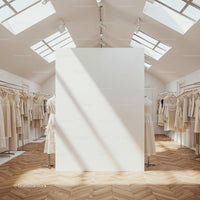 Minimalist boutique with neutral dresses and natural light