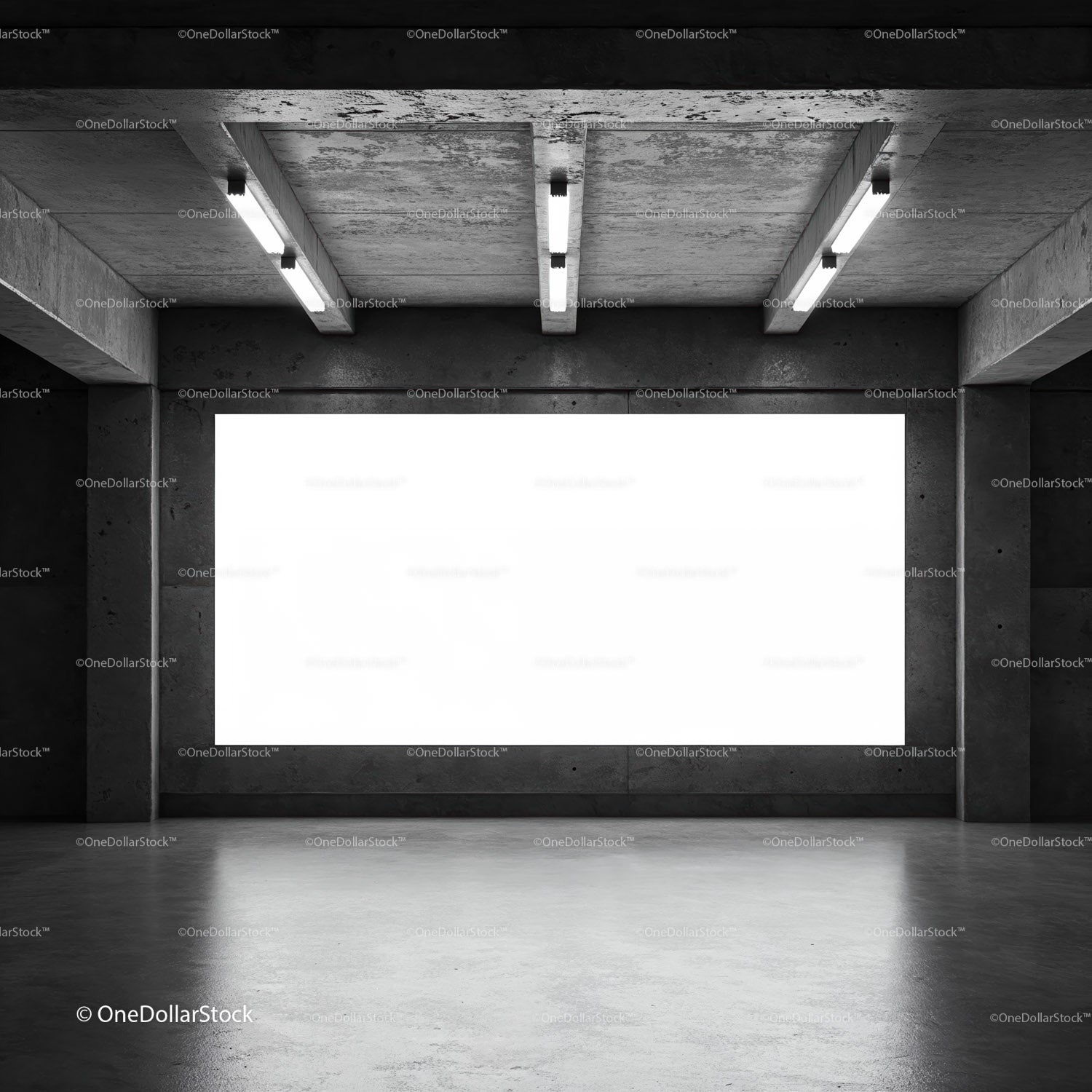 Empty Concrete Room with Large Light Display Window