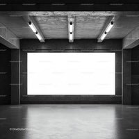Empty Concrete Room with Large Light Display Window