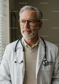 Senior Male Doctor with Stethoscope in Professional Medical Setting