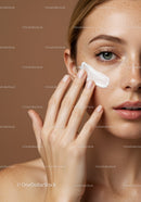 Close-up of a woman applying skincare cream on her face for healthy skin