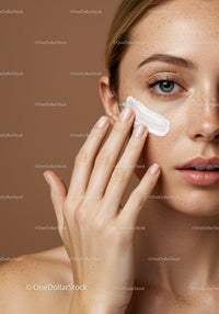 Close-up of a woman applying skincare cream on her face for healthy skin